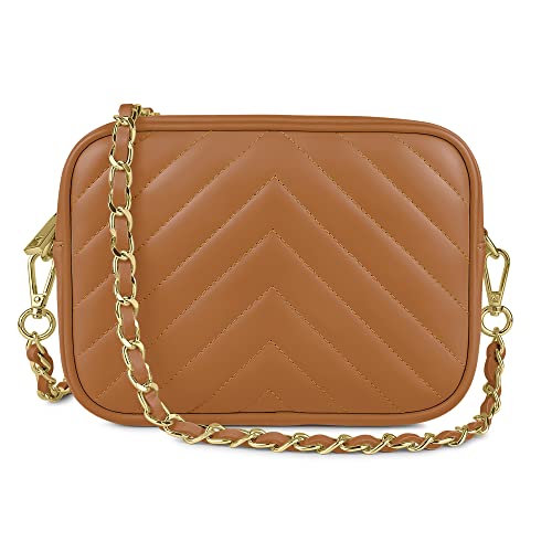 Parubi Clutch Umhängetasche, Gesteppte Handtasche aus Echtem Leder, Geflochtene Umhängetasche mit Kette, Tasche mit Schulterriemen für Frauen und Mädchen (Model Lola) von Parubi