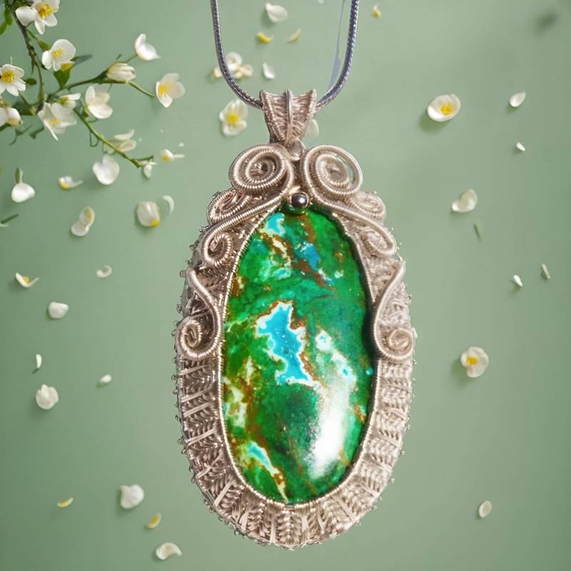 Natürliche Chatoyant Malachit Chrysokoll Halskette | Top Qualität Aus Kongo Draht Gewickelt Kristall Lange von Paruco