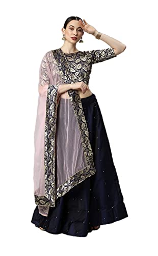 Indischer Stil Lehenga Choli für Damen, Hochzeit, Party, Kleid, komplett genäht, Marineblau 3, Small von Parvdi