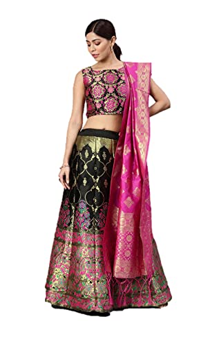 Indischer Stil Lehenga Choli für Damen, Hochzeit, Party, Kleid, komplett genäht, Schwarz/Fuchsia, X-Small von Parvdi