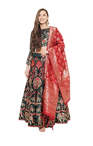 Lehenga Choli für Damen, bereit zu tragen, Designer-Partykleidung, vollständig genähtes indisches Kleid, Grün & Rot-1, Medium von Parvdi