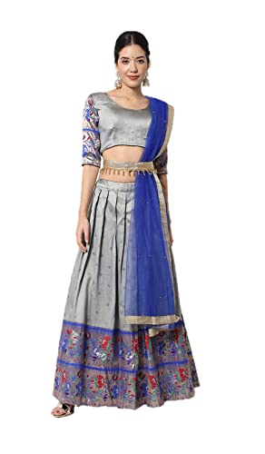 Parvdi Lehenga Choli für Damen, ethnischer indischer Stil, Hochzeit, Party, tragen Sie ein vollständig genähtes Kleid, Grau und Blau, X-Small von Parvdi