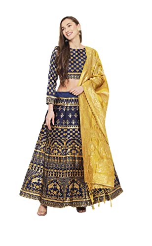 Lehenga Choli für Damen, fertig genäht, für Hochzeit, Party, indischer Stil, Gelb und Marineblau, Groß von Parvdi