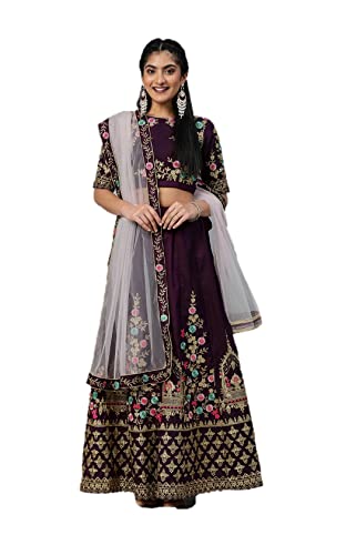 Lehenga Choli für Damen, fertig genäht, für Hochzeit, Party, indischer Stil, Lila & Goldton 1, Medium von Parvdi