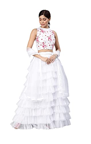 Parvdi Designer Lehenga Choli für Damen, indisches Fertigteil, vollständig genähtes Partykleid, Weiß-1, X-Large von Parvdi