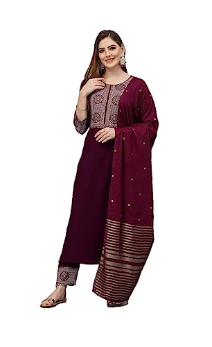 Parvdi Indischer Stil Party Wear Kurti Set für Frauen mit Dupatta Kurta Set für Frauen Ready to Wear, Magenta Pink & Goldfarben, XX-Large von Parvdi