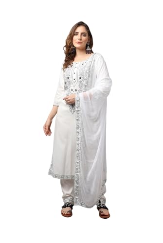 Parvdi Kurta-Set für Damen, indischer Stil, Übergröße, Kurti mit Hose und Dupatta-Set, weiß / silber, XXX-Large von Parvdi