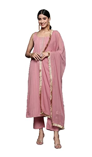 Parvdi Kurta-Set für Damen mit Dupatta indischem Stil Kurti Palazzo Hosen-Set für Damen Party, Rosa und Gold, Large Parvdi Kurta-Set für Damen mit Dupatta indischem Stil Kurti Palazzo Hosen-Set für Damen Party, Rosa und Gold, Large von Parvdi