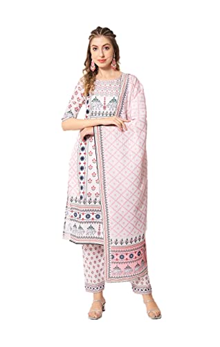 Parvdi Kurta-Set für Damen mit indischem Dupatta-Stil, Partykleidung, bedruckt, gerade, Kurti mit Hose, weiß/blau, Large von Parvdi