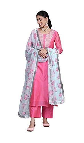 Parvdi Partykleidung im indischen Stil für Damen mit Dupatta Kurta Set für Damen, fertig zum Tragen, Pink, Medium von Parvdi