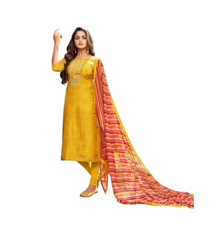 Parvdi Salwar Kameez Ready to Wear Plus Size Salwar Anzug Set Indische Ethnische Kleider für Frauen, Senf & Rot, Medium von Parvdi