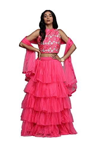 lehenga choli für Damen, Indischer Stil, fertig genäht, Kleid, Hochzeit, Party, magenta, X-Large von Parvdi