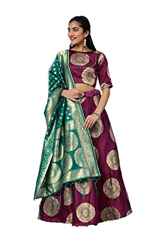 lehenga choli für Damen, bereit zum Tragen, Designer-Partykleidung, vollständig genäht, indischer Stil, Magenta Pink & Goldton, Small von Parvdi