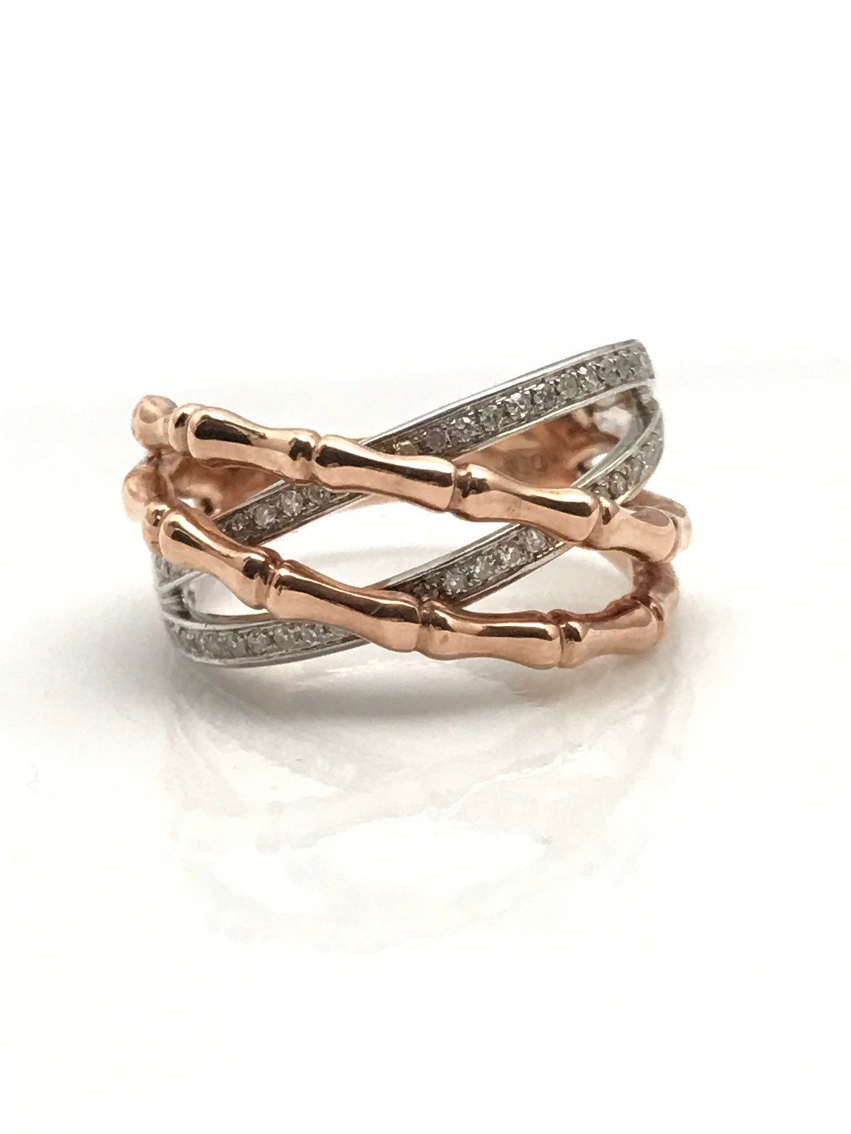 Rose Gold Ring Band, Kreuz Breite Band Mit Diamanten, Einzigartiger Diamant Statement von ParyaniJewelers