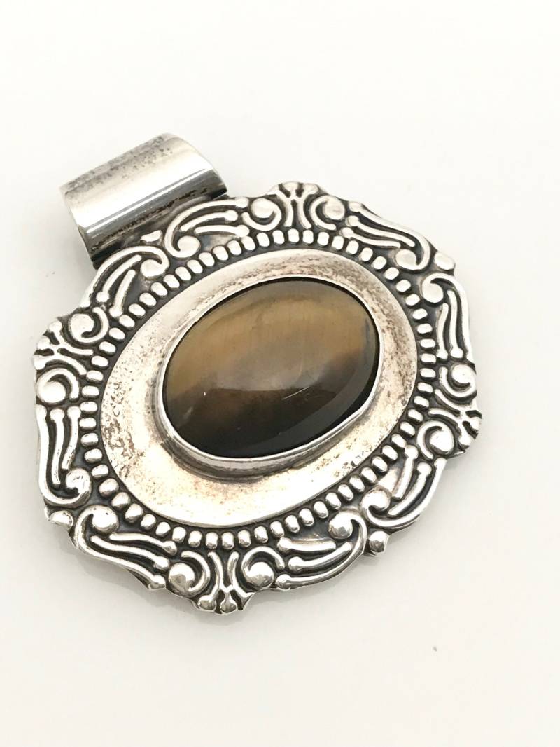 sterling Silber Tigerauge Anhänger Für Halskette, Großer Edelsteinanhänger, Naturstein Anhänger, Geschenk Frauen von ParyaniJewelers