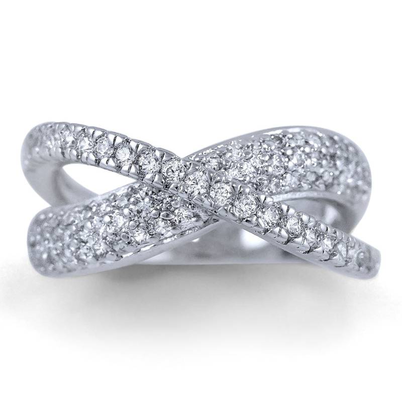 Criss Cross Halb Ewigkeit Pave Cocktail Silberring, Gekreuzte Cz Sterling Silber Cocktailring, Modering von Pascollato