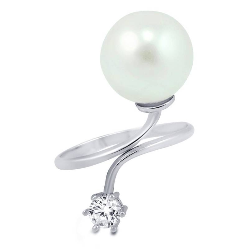 Cz Und Perlenring Aus Sterlingsilber 925, Verstellbare Perle Ring, Große Silberring, Cocktailperle Ring von Pascollato