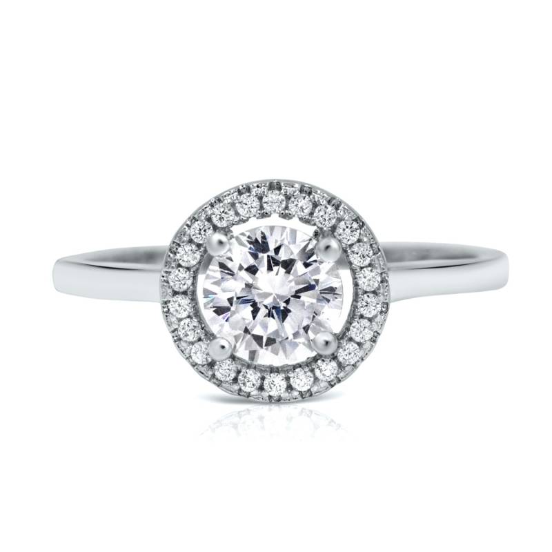 Floating Halo Verlobungsring - Runde Brillante Hochzeitsring Cz Solitaire Ring Silber Versprechen Micro Pave Dünner von Pascollato