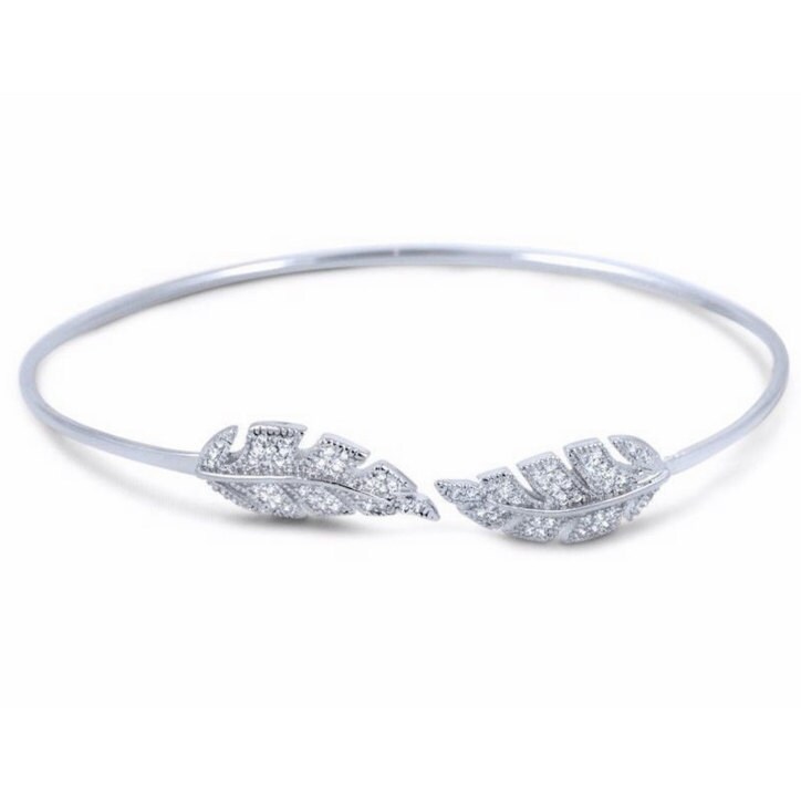 Manschette Armband | Feder Blatt Silberarmband Armreif Stapelbarer Zierliches Manschette Armband | Feder Blatt Silberarmband Armreif Stapelbarer Zierliches von Pascollato