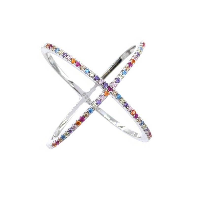x Ring | Kreuz Crossover Sterling Silber Mehrfarbiger Statement Zarte |Cz von Pascollato