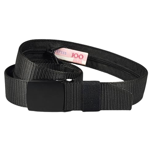 Pasdrucn 110cm Geldgürtel Mit Reißverschluss Geheimfach, Money Belt Mit Metallschnalle, Geldgürtel Damen/Herren, Gürtel Mit Geheimfach, Geldversteck Reise, Reise Geheimversteck (Schwarz) von Pasdrucn