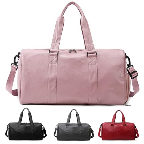 Pasdrucn Sporttasche Für Herren, Wasserdicht Sporttasche, Reisetasche Mit Schuhfach Und Nassfach,PU Leder Sporttasche, GroßenKapazität Reisetasche Für Männer Und Frauen (Rosa) von Pasdrucn