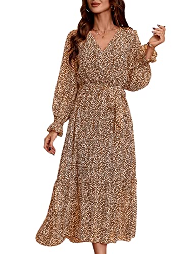 Pasgreson Damen Kleid mit quadratischem Ausschnitt, lange Puffärmel, A-Linie, fließendes kurzes Minikleid, 2 Kaffee-Ditsy-Blumen, XX-Large Pasgreson Damen Kleid mit quadratischem Ausschnitt, lange Puffärmel, A-Linie, fließendes kurzes Minikleid, 2 Kaffee-Ditsy-Blumen, XX-Large von Pasgreson