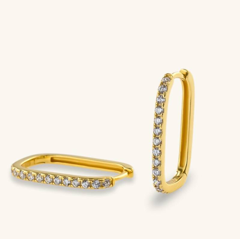 Dünne Rechteck Hoop Ohrringe, 14K Vergoldet Gold Creolen Cz Statement Ohrring, Initial Ohrstecker Set von PashJewel