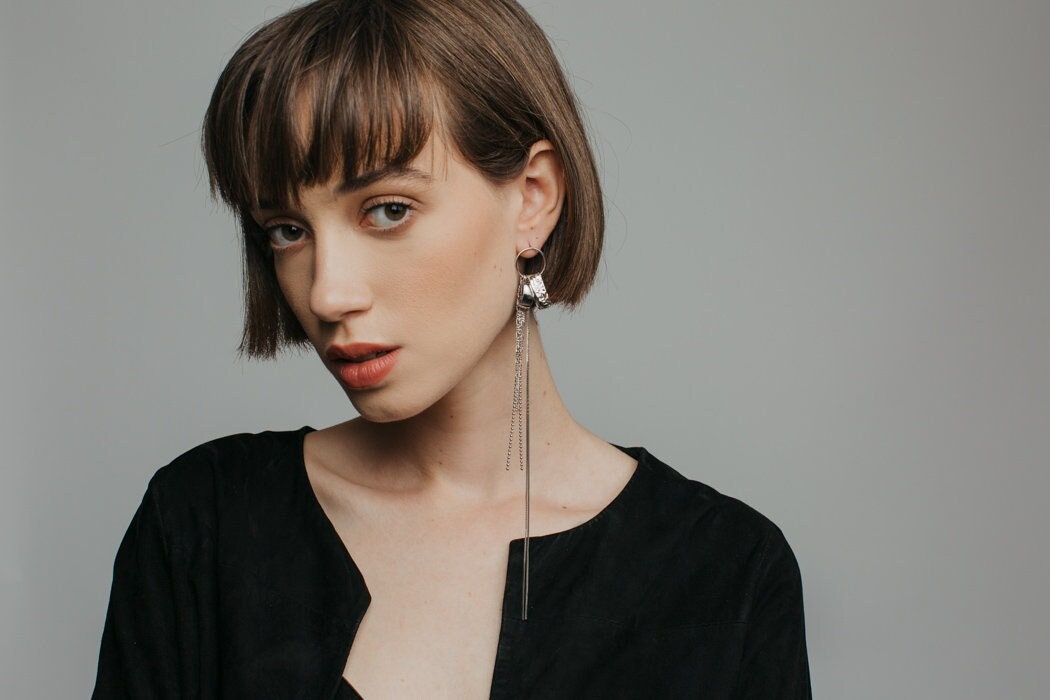 Extra Lange Sterling Silber Ohrringe, Geometrisch Boho von PashJewel