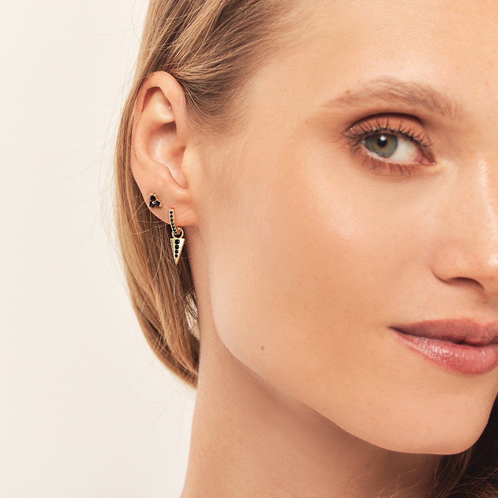 Gold Ohrhänger Set, 925Er Silber, Schwarzer Swarovski Zirkon von PashJewel