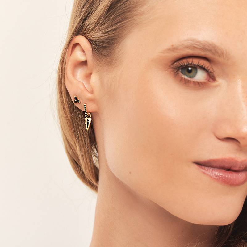 Gold Ohrhänger Set, 925Er Silber, Schwarzer Swarovski Zirkon von PashJewel