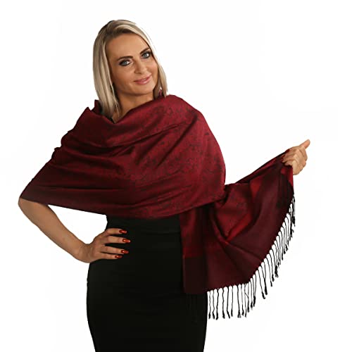 PashminaShine-Weich wie Kashmir-Seide Leicht-Schal Sommer-Halstuch-Schal Herren-Schals und Tücher für Damen-Pashmina für damen-Tuch (Rot Schwartz) von PashminaShine
