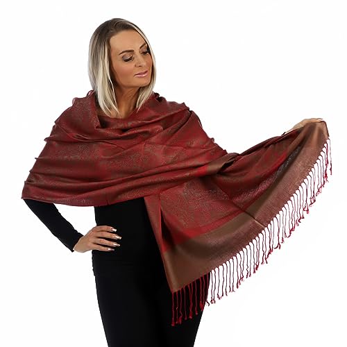 PashminaShine-Schal-Weich Wie Kaschmir Und leicht wie Seide-Mit Paisley motiv-Pashmina-Schal Damen-Schal Herren-200 * 70 cm-Schal Winter-Jaquard-Wrap-Schals und Tücher (Rot Bronze) von PashminaShine