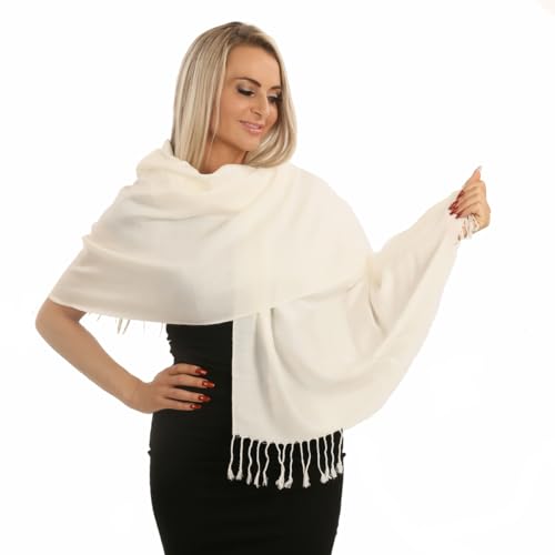 PashminaShine-Schal-Weich Wie Kaschmir Und leicht wie Seide-Mit Paisley motiv-Pashmina-Schal Damen-Schal Herren-200 * 70 cm-Schal Winter-Jaquard-Wrap-Schals und Tücher für Damen (Weiss) von PashminaShine