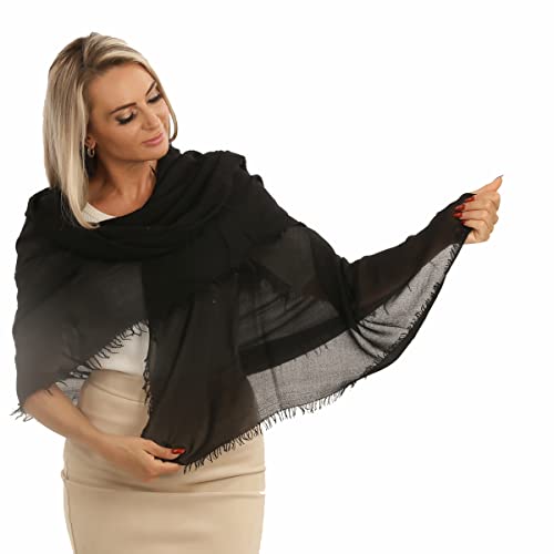 PashminaShine- Tiefschwarz-Schal Damen Schal Herren Schal Winter Umslagtuch Herbst Winter l Modal | 185 x 85 cm l Stola l Mode Shal | Made in Italy | Pashmina Sjaal | Damen Schal | Wrap von PashminaShine