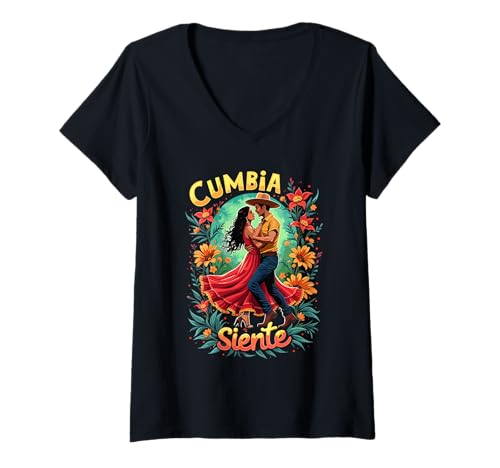 Damen Cumbia Siente T-Shirt mit V-Ausschnitt von Pasión Mexicana Cumbiera