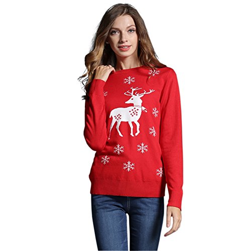 Paskyee Damen Weihnachten Weihnachtsstrickjacke Pullover Pulli Neujahr Frauen Nette Mädchen-Rundhalsausschnitt Stricken Weihnachtspullover Pullover von Paskyee