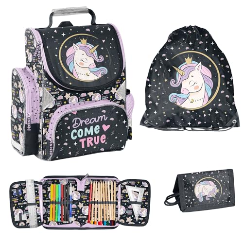 Paso 4-TEILIGES SCHULSET: Schulranzen + Turnbeutel + FEDERMAPPE + Portemonnaie - Einhorn - Unicorn Dream Come True- Paso 4-TEILIGES SCHULSET: Schulranzen + Turnbeutel + FEDERMAPPE + Portemonnaie - Einhorn - Unicorn Dream Come True- von Paso