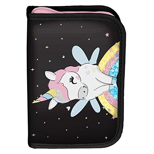 Kinder FEDERTASCHE 22-TEILIG - Unicorn - SCHWARZ/BUNT von PASO