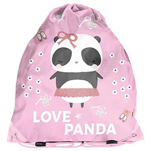 Kinder Turnbeutel/Sportbeutel 36x32 cm - Panda Love - Rosa von Paso