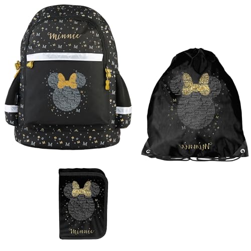 Paso 3-TEILIGES SCHULSET: RUCKSACK + TURNBEUTEL + BEFÜLLTE FEDERMAPPE - MINNIE MAUS von Paso