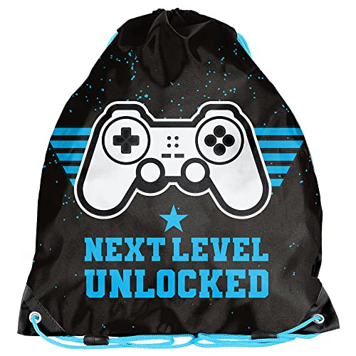 PASO Kinder Turnbeutel/Sportbeutel 36x32 cm - Next Level Gaming - Schwarz/Blau von PASO