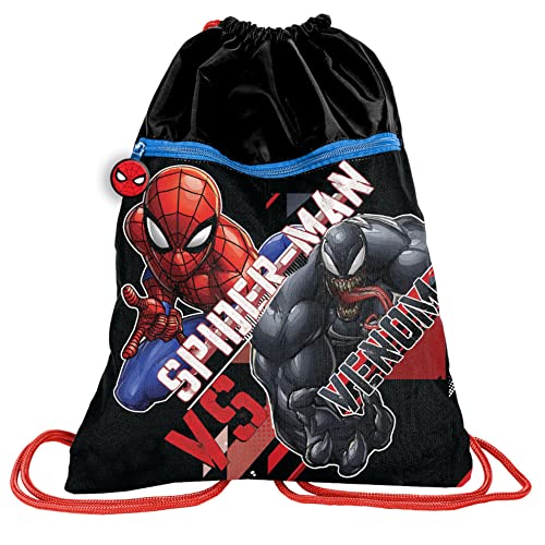 Paso Premium Kinder Turnbeutel/Sportbeutel - 43x34 cm - Spiderman - Schwarz von Paso