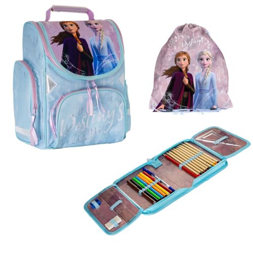 PASO Schulranzen Set 3 TLG. - Mit Turnbeutel & Befüllter Federmappe (Frozen) von PASO