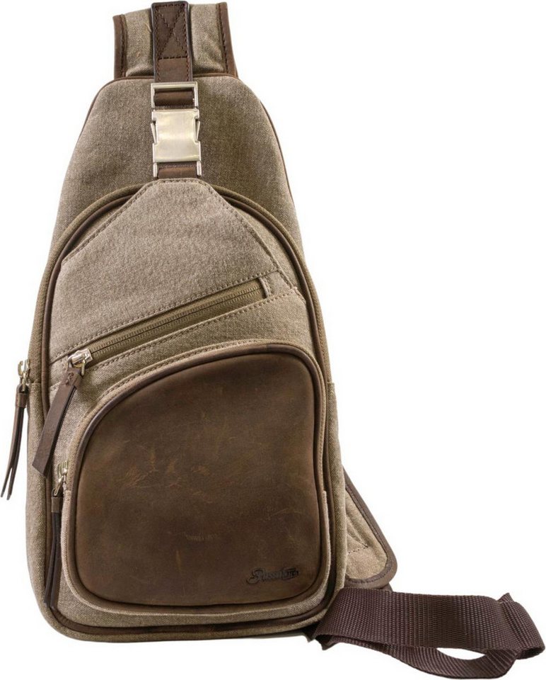 Passatore Umhängetasche für Herren Body Bag Canvas Tasche braun Multifunktionstasche, Pfeifentasche aus Canvas und Echtleder braun/sand von Passatore