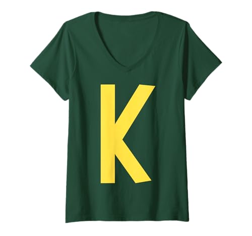 Damen Brief K lustige Gruppenübereinstimmung mit Halloween -Kostüm T-Shirt mit V-Ausschnitt von Passende Familiengruppe Alphabet für Halloween -T