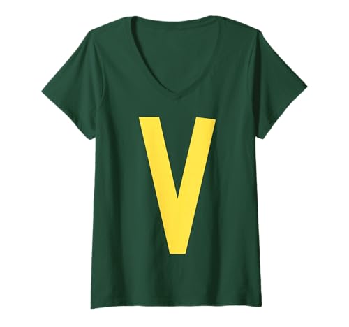 Damen Brief V lustige Gruppenübereinstimmung mit Halloween -Kostüm T-Shirt mit V-Ausschnitt von Passende Familiengruppe Alphabet für Halloween -T