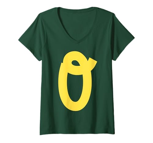 Damen Brief o Lustige Gruppen -Matching -Halloween -Kostüm 2025 T-Shirt mit V-Ausschnitt von Passende Familiengruppe Alphabet für Halloween -T