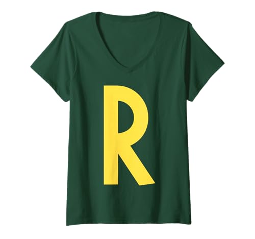 Damen Brief r lustige Gruppenübereinstimmung mit Halloween -Kostüm T-Shirt mit V-Ausschnitt von Passende Familiengruppe Alphabet für Halloween -T