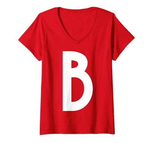 Damen Brief B Funny Group Matching Weihnachtskostüm 2025 Familie T-Shirt mit V-Ausschnitt von Passende Familiengruppe Alphabet für Weihnachts -T